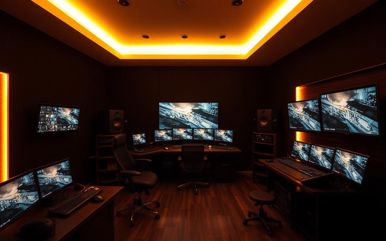 Editing suite with multiple monitors